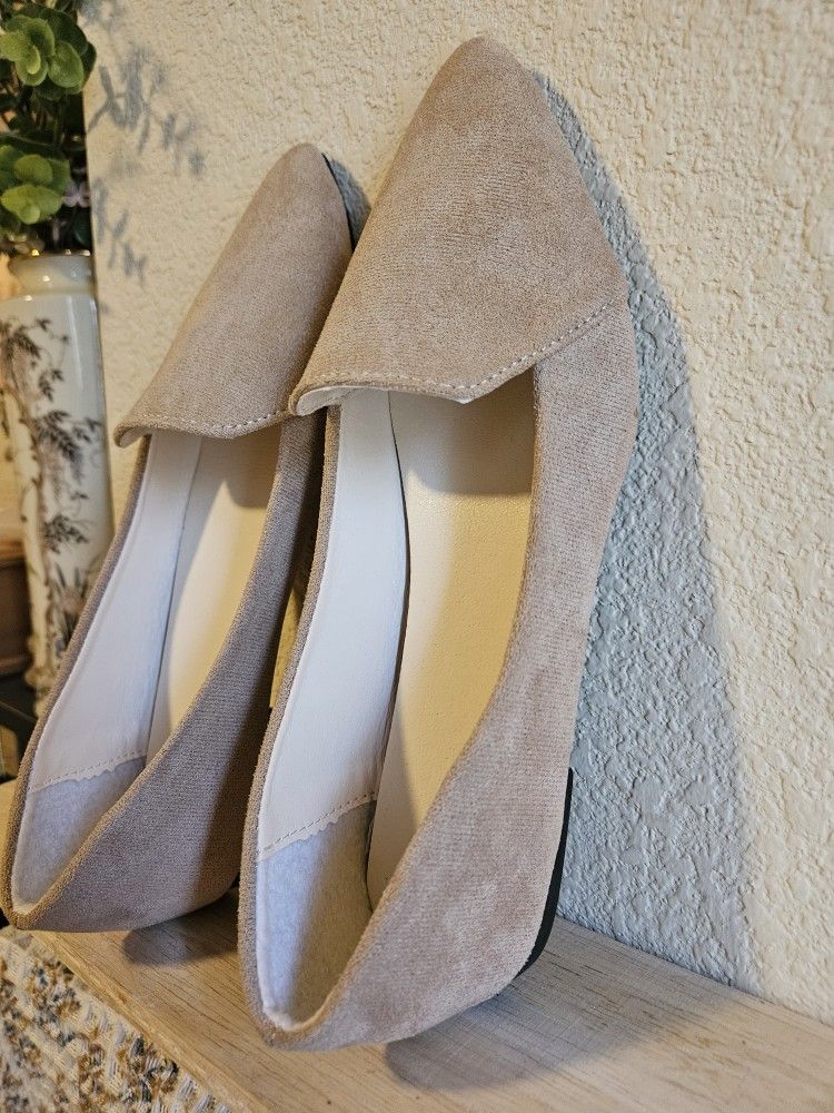 Beige Suede Pointed Flats