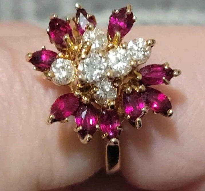 14k Gold Ring With Diamonds and Rubys