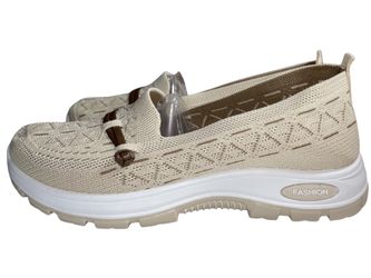 Women's Beige Knit Loafer Slip-On Walking Sneakers Lightweight (Size 9.5/10)