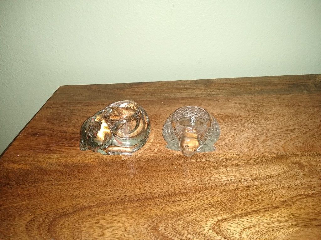 Cat and glass turtle candle holders