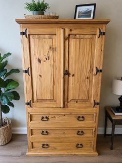 Farmhouse Pine Armoire / Entertainment Cabinet with Drawers