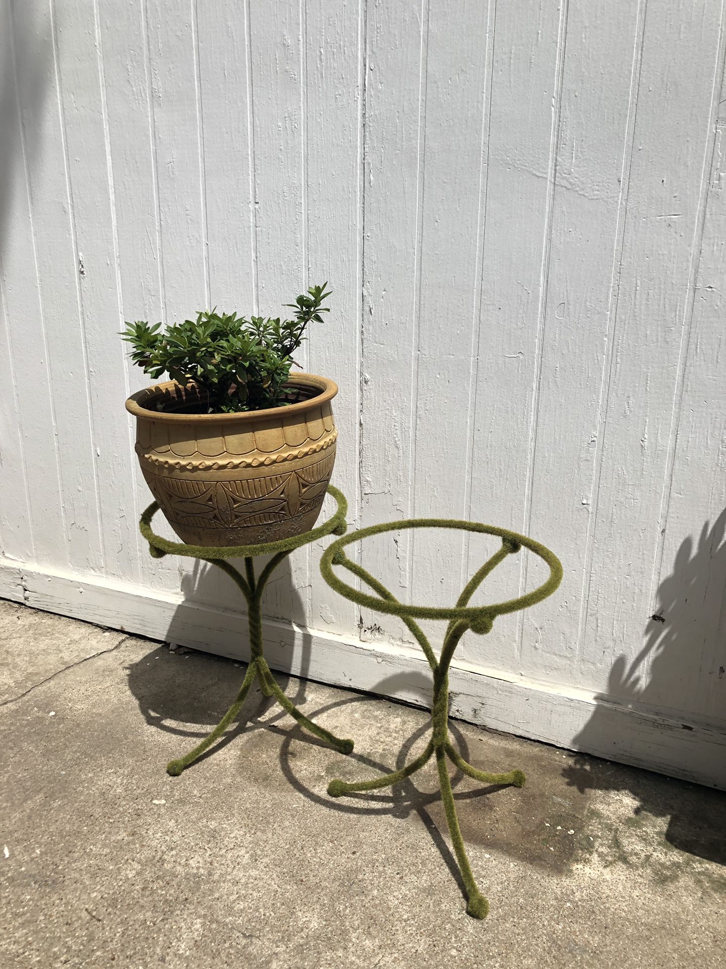Two Faux Moss Plant Stands