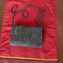 Gray/Silver Beaded Crossbody Evening Bag