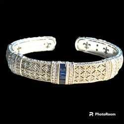 Judith Ripka, Pia, Sterling Silver Cuff Bracelet With Real Sapphire 