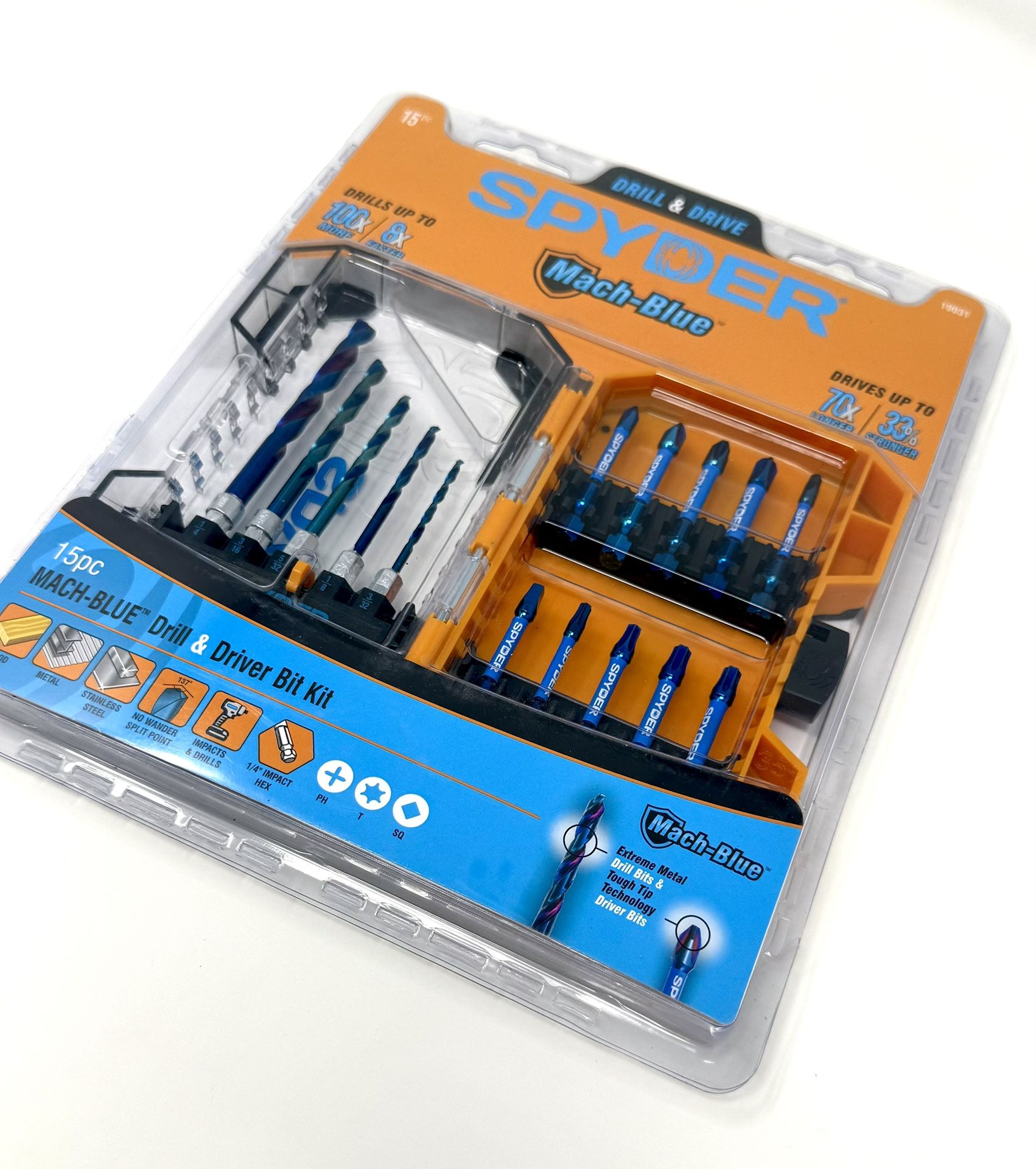 SPYDER 15pc Spyder Mach-Blue™ Impact Drill and Driver Bit Kit