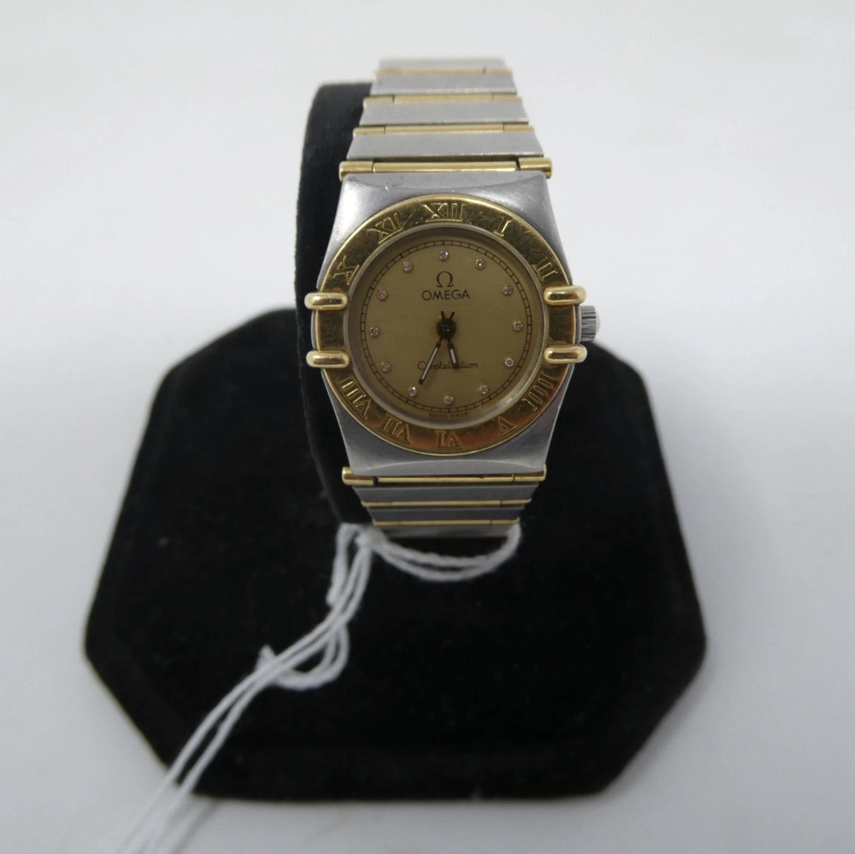 Omega Constellation Gold Dial Diamond Watch Stainless Steel Swiss Quartz *DEAD*