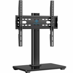 PERLESMITH Universal TV Stand, Table Top TV Stand for 32-60 inch TVs & Monitors, Height Adjustable TV Mount Stand Holds up to 88 lbs with Tempered Gla