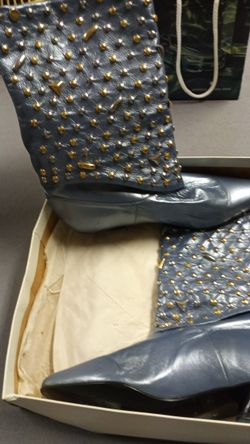 Still Available ~ Sexy Gold Studded With Blue Leather Studded Boots 8 1/2
