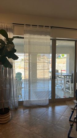 Set of 8 Extra-Long Blue & White Sheer Curtain Panels – 108”