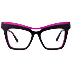Dadoh Cat eye Black & Hot Pink Acetate Frames Eyeglasses Clear Lenses
