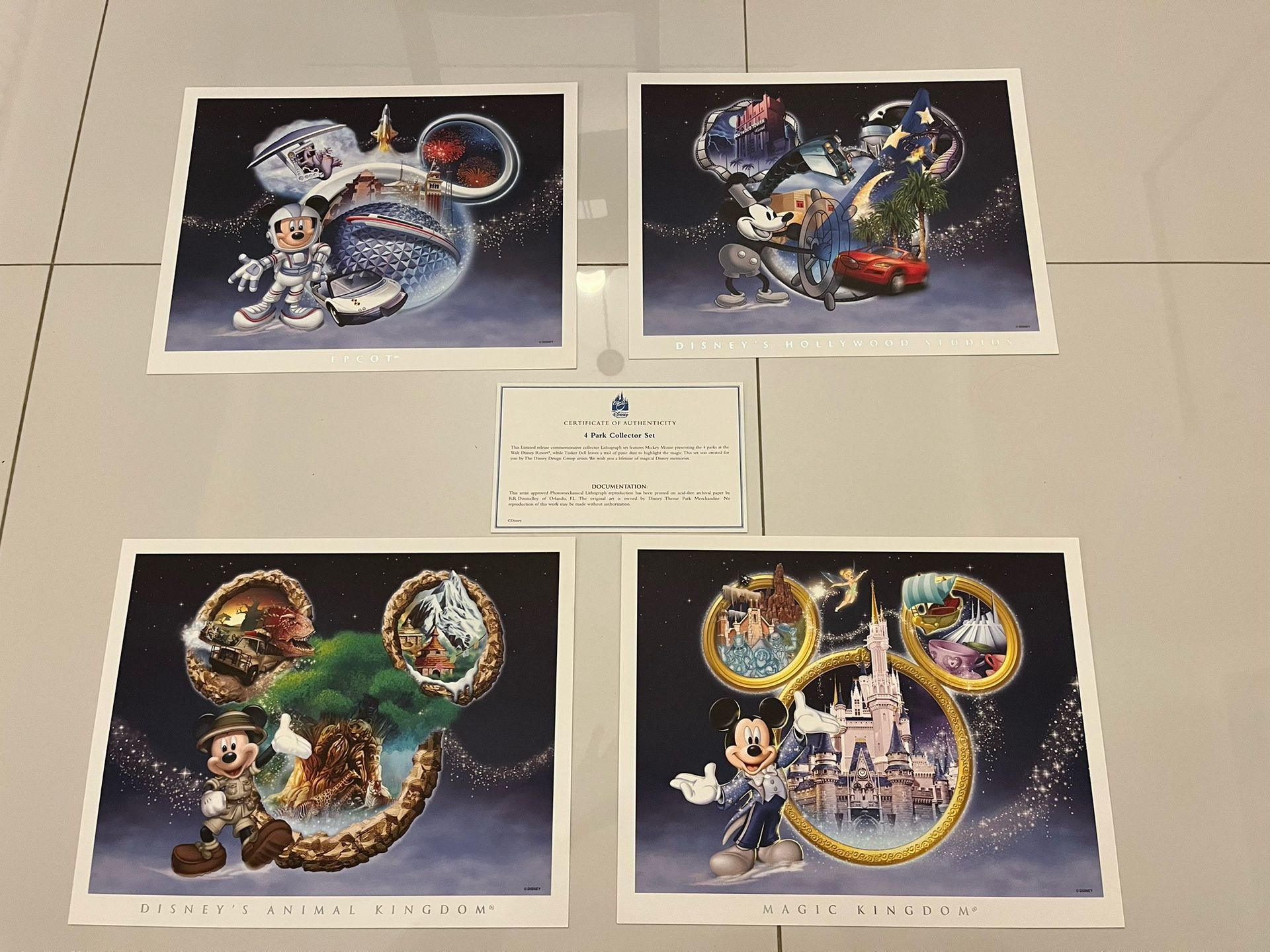 Disney Four Park Collector Set With Certificate Of Authenticity 