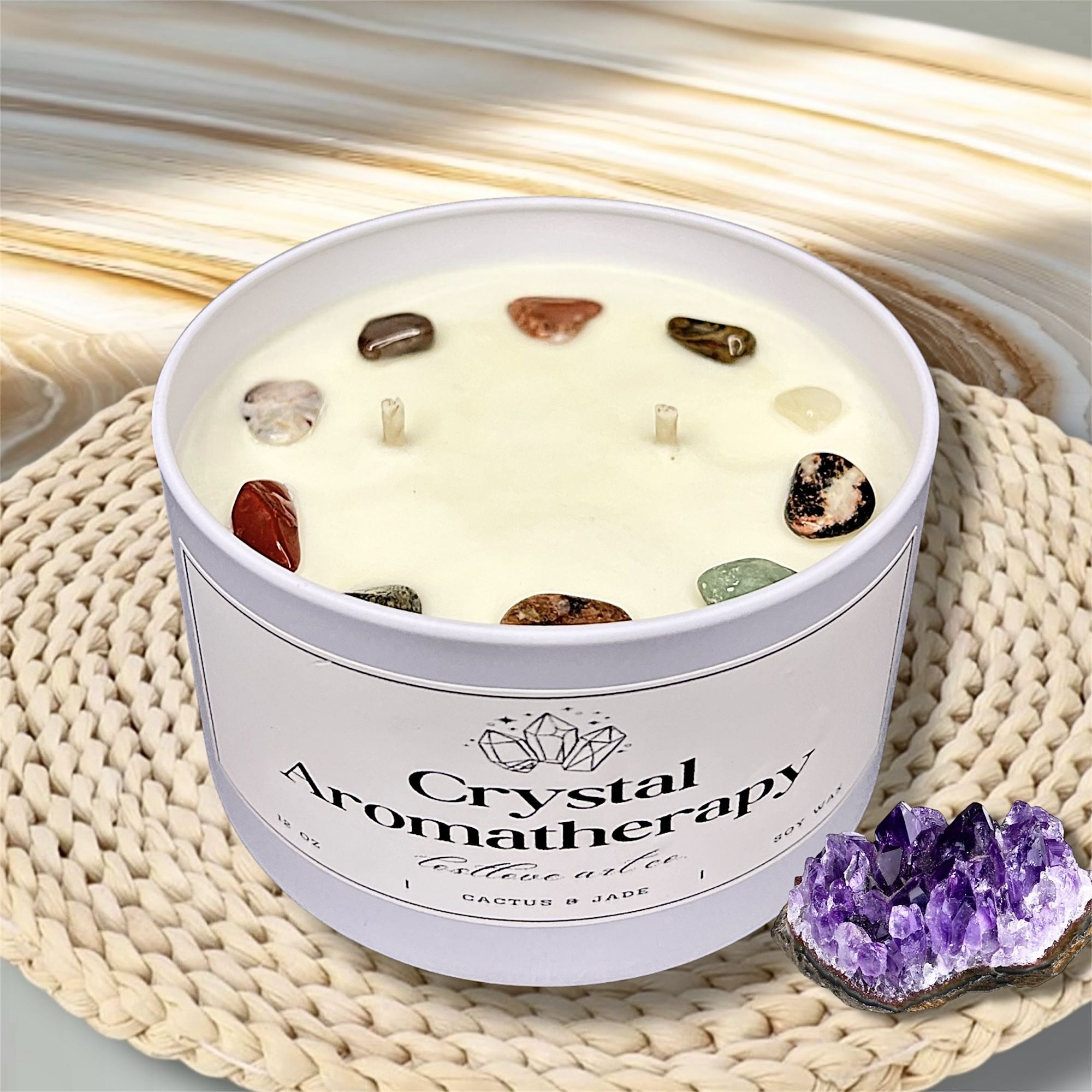 Crystal Infused Aromatherapy Soy Wax Candle | Strong Scent | Handmade
