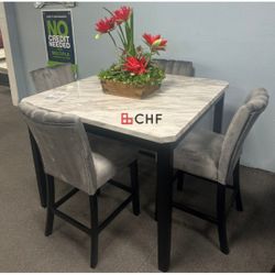 5 Pc Faux Marble Top Dining Table Set 