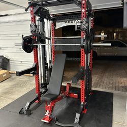PRO SERIES Ultimate 3-1 Half Rack Functional Trainer w/Smith Machine Bar Bundle | 400lb Stack | Gym Equipment | Fitness | Commercial | Squat Rack
