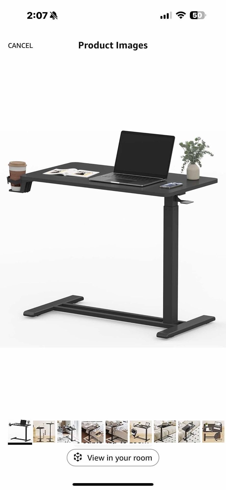 FLEXISPOT Mobile Standing Desk with Wheels Pneumatic Laptop Desk Rolling Computer Cart Movable Height Adjustable Small Sit Stand Desk Computer Worksta