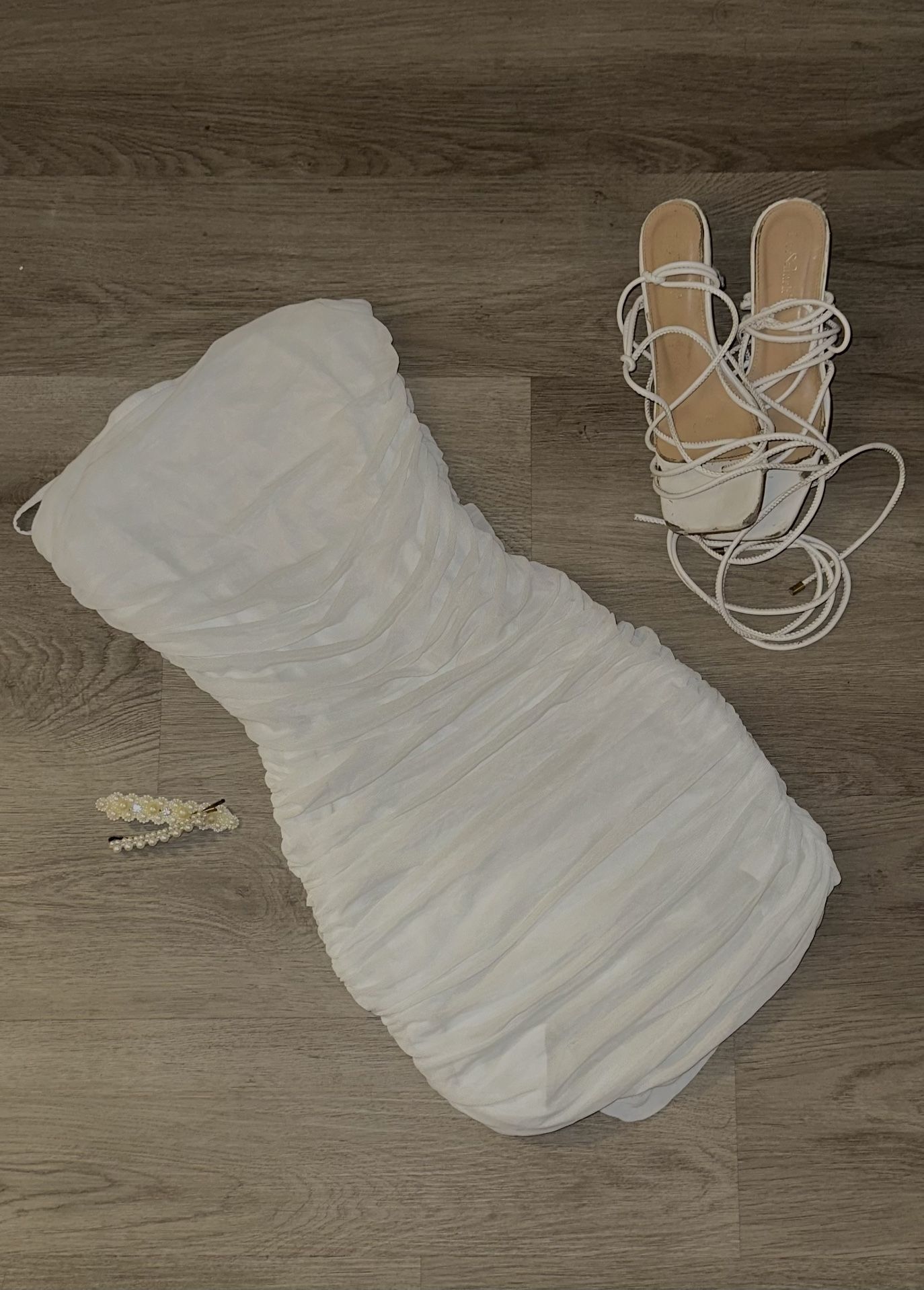 White Scrunched BodyCon Dress