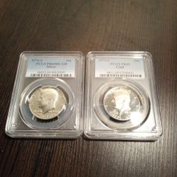 1976 S PR69DCAM Silver Kennedy And 1976 A PRCAM Clad