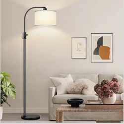 Upgraded] Dimmable Floor Lamp, 1200 Lumens LED Edison Bulb Included, Arc Floor Lamps for Living Room Modern Standing Lamp with White Shade, Black Tall