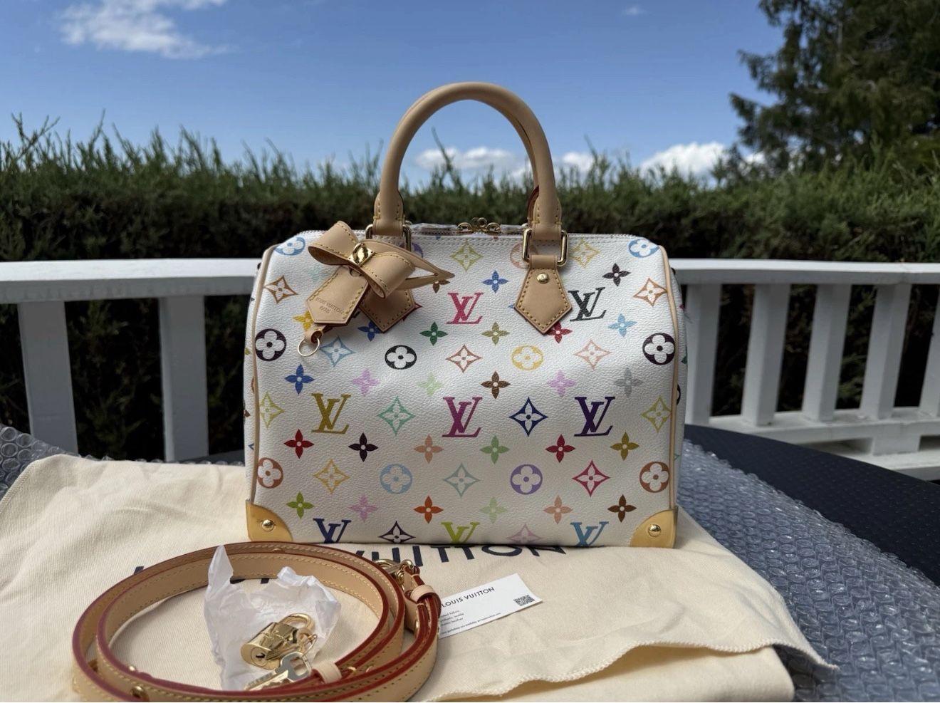 Auth Louis Vuitton Takashi Murakami 2025 Speedy White Multicolor