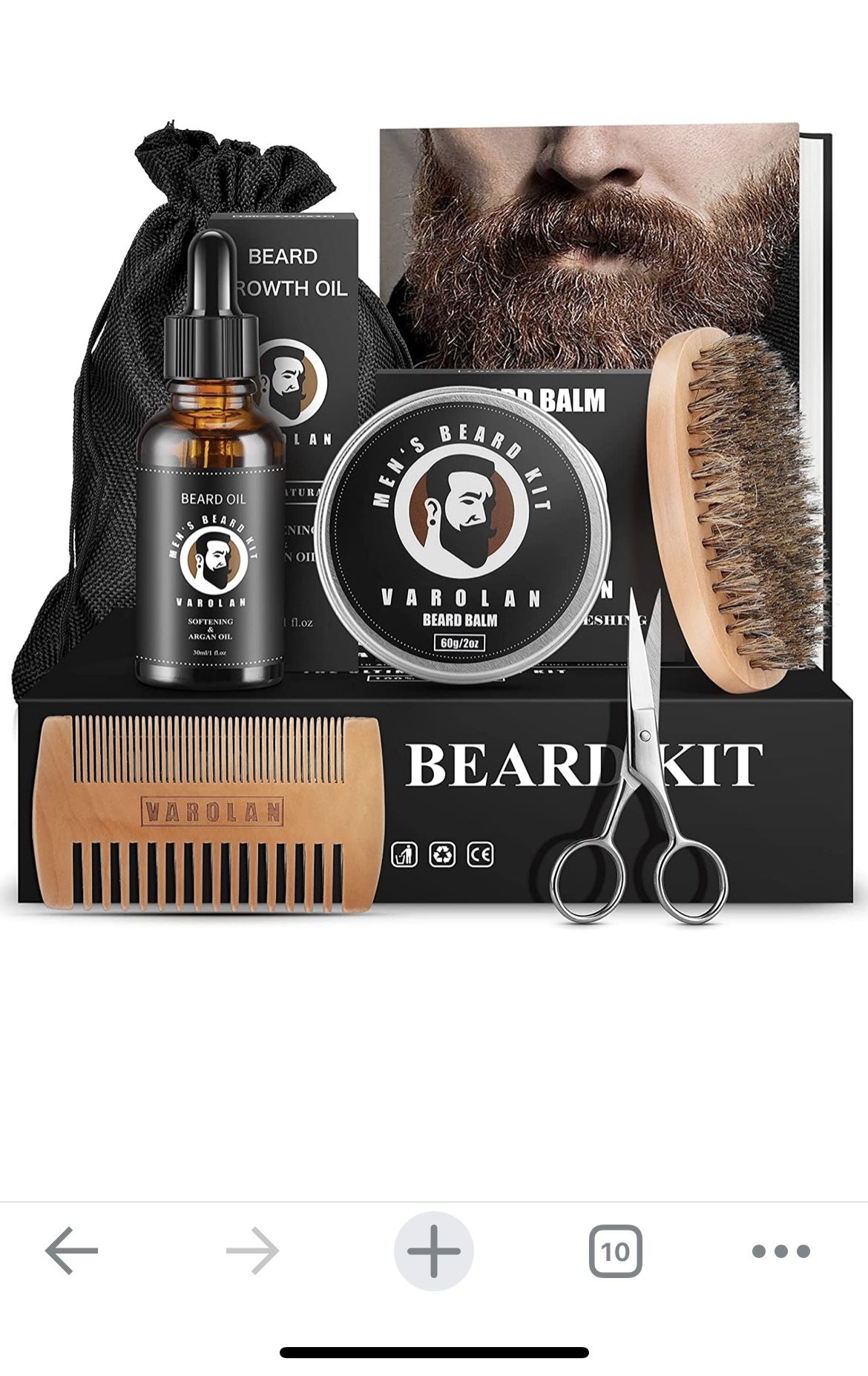 Beard Kit-Beard Grooming Accessories for Men, Beard Growth Oil, Beard Balm, Bristles Brush, Double Side Comb, Scissor, Storage Bag, E-Book, Beard Care