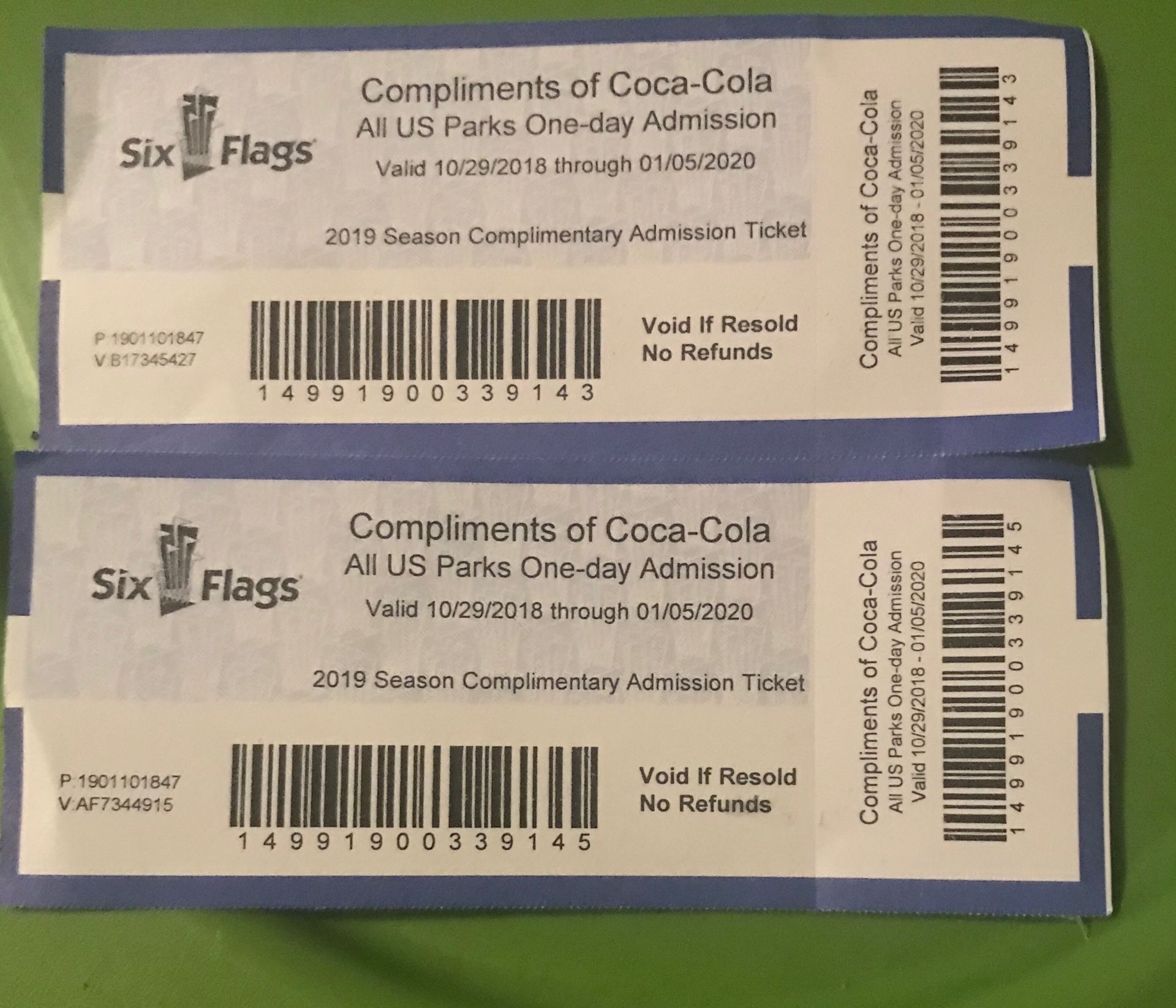 2 Adult Six Flags Amusement Park Tickets