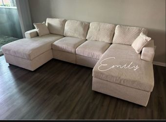 Elegant! 2-Pc Ivory Corduroy Sectional Sofa Set