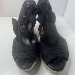 UGG Black Canvas Jute Wrapped Wedge Sandals Women's Size 8.5