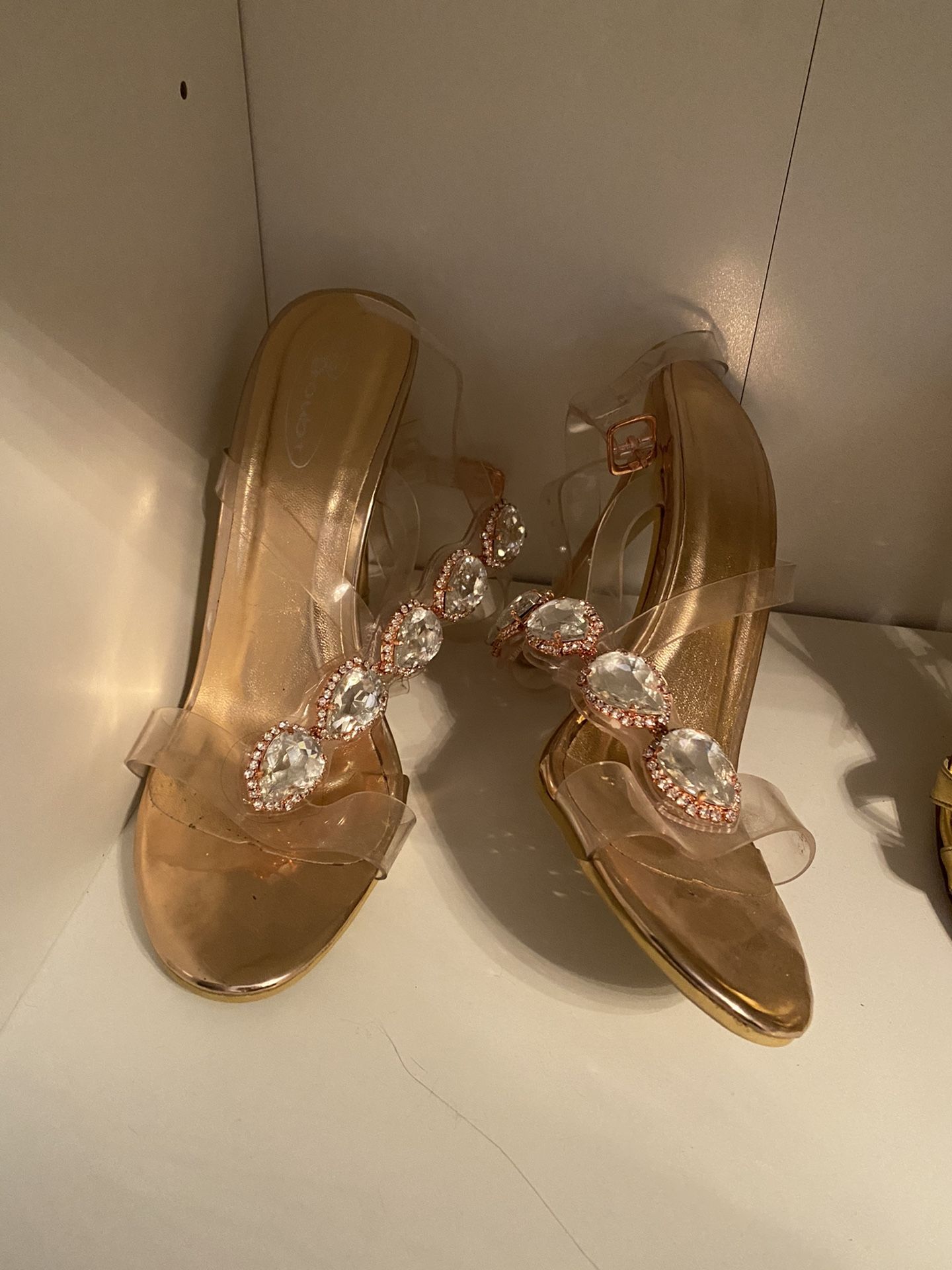 Rose Gold Clear Jeweled Heels
