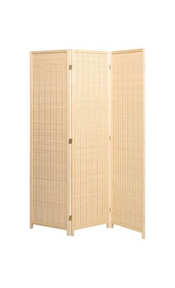 3 Panels Room Divider Folding Screen Bamboo Insert Natural