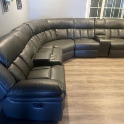 New Reclining Sectional.  Grey Or Ink Blue Gel Leatherette.  123” X 123”.  Free Delivery!