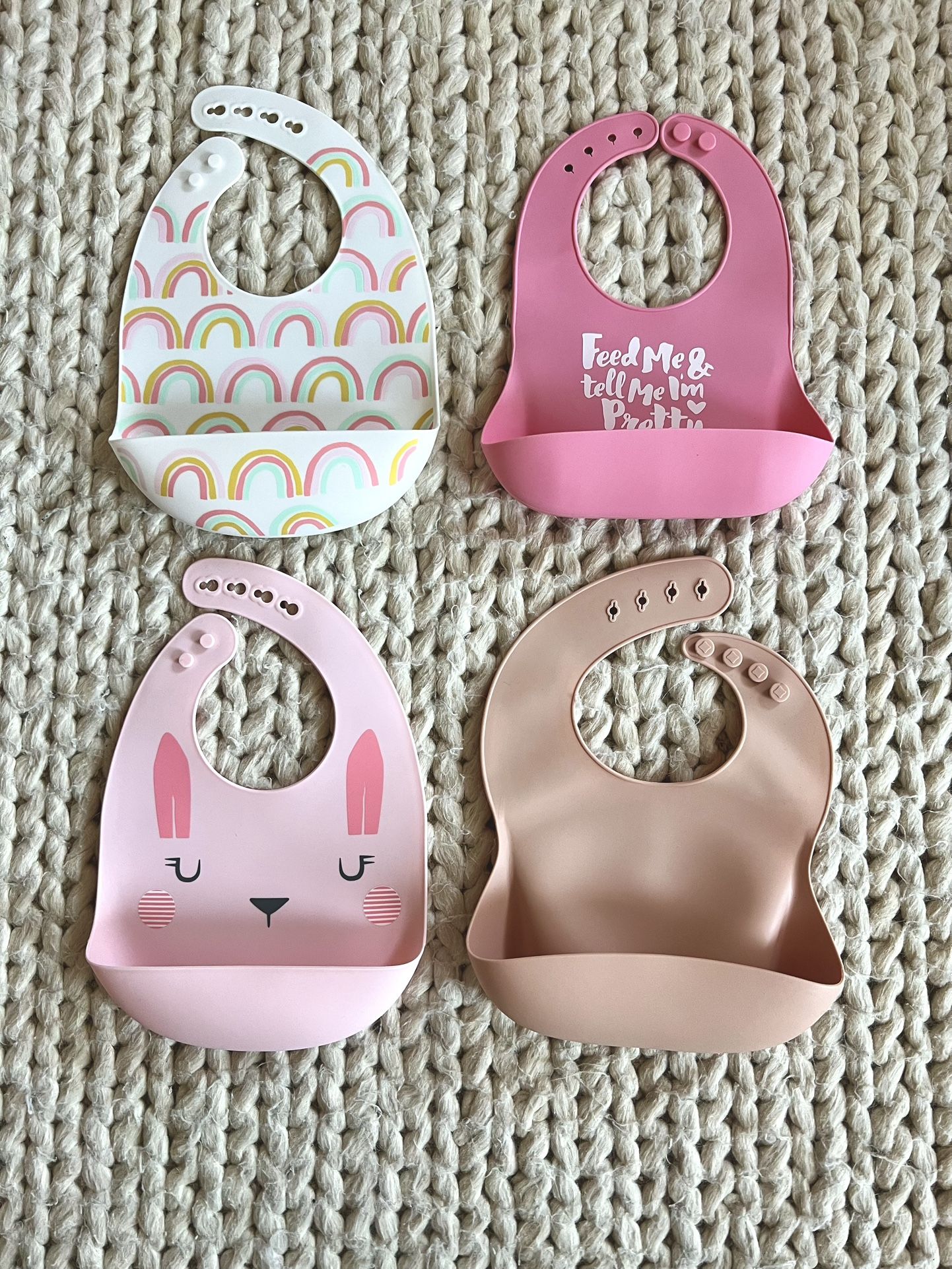 4 Piece Pretty In Pink Silicone Bib Pack