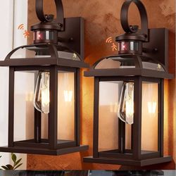 Motion Sensor Outdoor Lights Oil Rubbed Bronze Dusk to Dawn 2-Pack, Anti-Rust Exterior Light Fixtures IP65 Waterproof Front Porch Lights Brown Outdoor