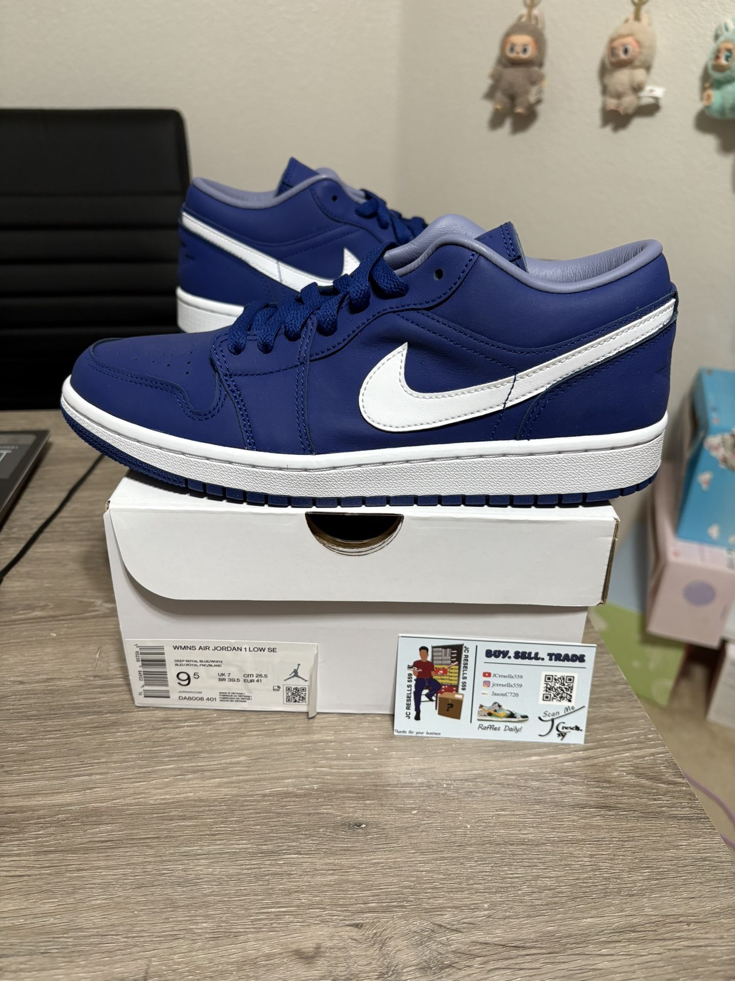 Size 9.5W / 8 Mens - Nike Air Jordan 1 Low SE Deep Royal Blue White