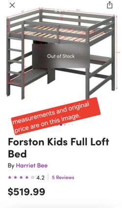 WOOD  White Loft Bed with Desk - Size Full