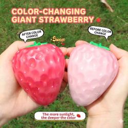 Magic Color-Changing Giant Strawberry Squishy Squeeze TPR Filled Toy – UV Sensitive Stress Reliever!
