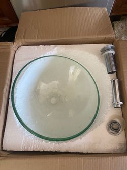 Tempered glass vessel sink, new cabinet