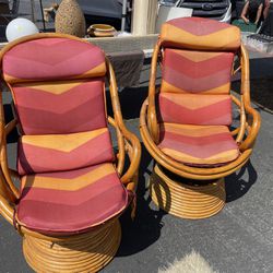 Pair Of Mid-century Rattan Swivel Rocking Lounge Chairs 70’s