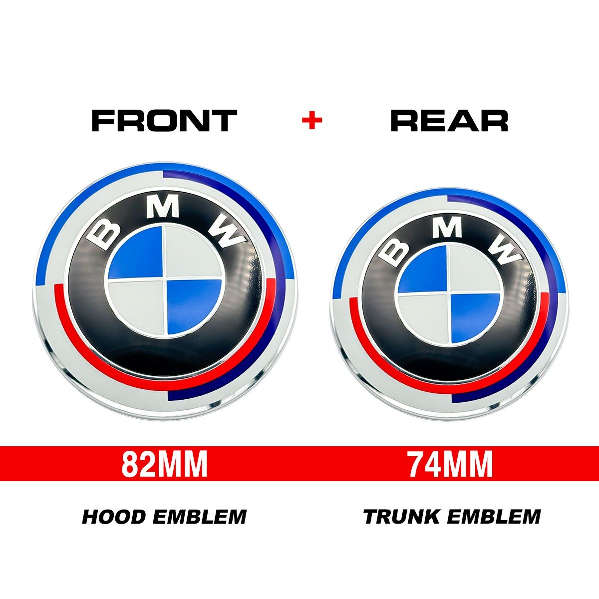 2pc 50th Anniversary Style Emblem Set for BMW - 82MM Hood and 74MM Trunk Emblem