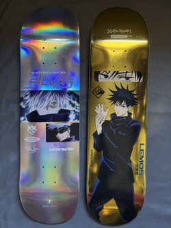 Rare Primitive X Jujutsu Kaisen Gojo And Megumi Skateboard Deck Set (Silvas Holo + Lemos Gold) -8.38” Limited Edition