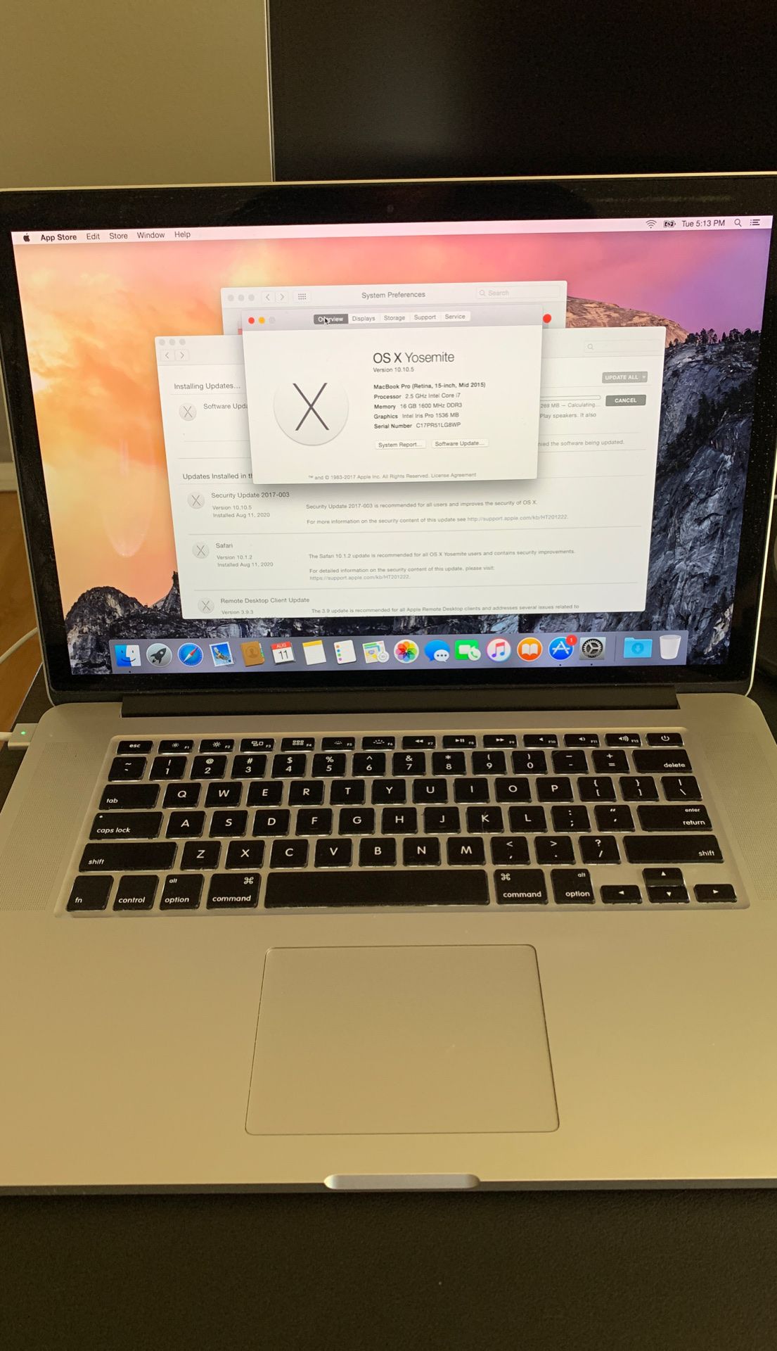 Apple MacBook Pro 15” i7 core - 16GB 500GB SSD