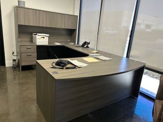Office Desk U Shape w Drawers and Upper Hutch Cabinets