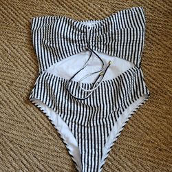 Black And White Stripe Swim Suit -L