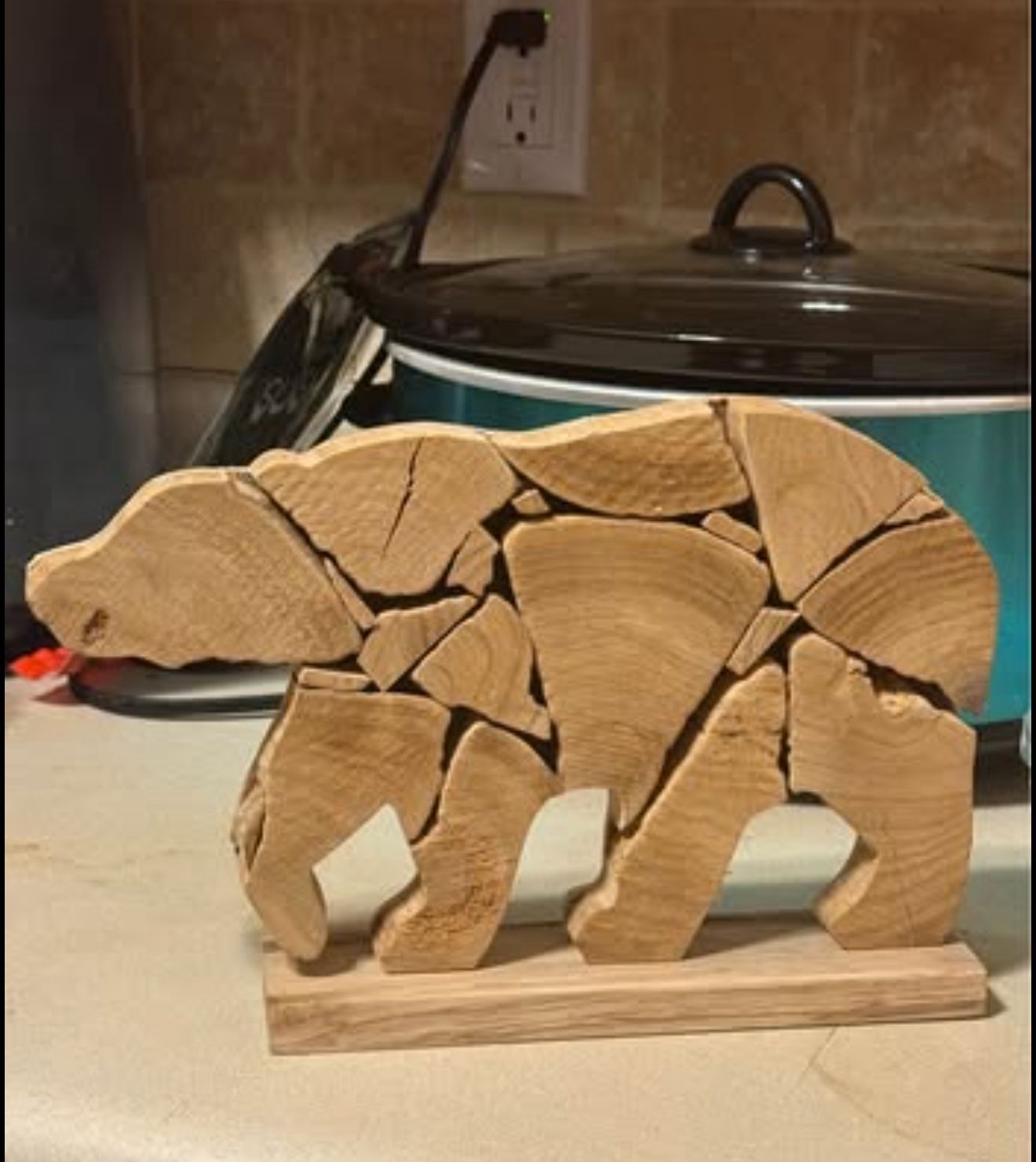 Handcrafted Wooden California Bear Art Sculpture