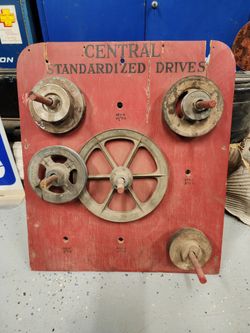 Vintage Central Display Stand Machinery Factory Antique Pulley Wheel