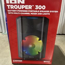 ION Trouper 300  Battery Powered Portable Speaker System with Multi-Channel Mixer and Lights