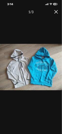 2 Kids Youth Blue Motorcycle Gray Fit Tech Sweatshirt Pullover Hoodie Zip Up Jacket Coat fit size 12-14