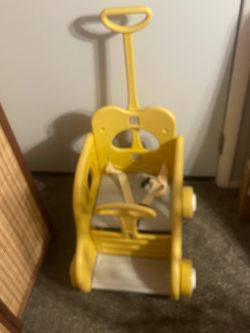 Toddlers Yellow Car with Featured Star Design Push Cart with seat belts