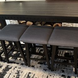 Drax Grey Wood Kitchen Bar With Backless Stool + USB Set For