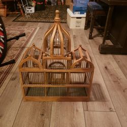 Vintage Large Wooden & Metal Domed Birdcage 