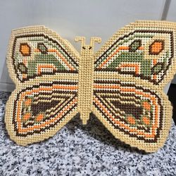 Vintage Butterfly Cross Stitch Storage Box Container 
